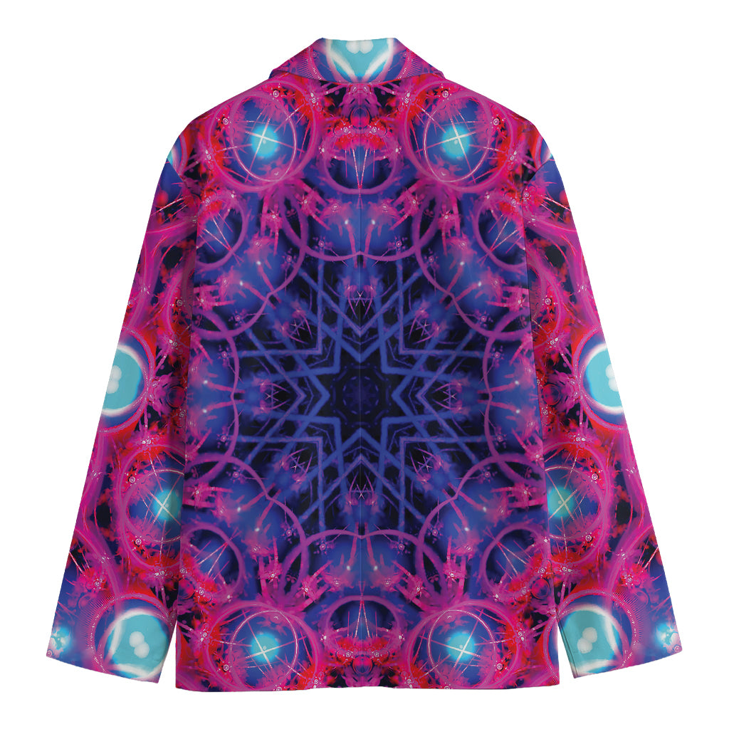 Purple And Blue Light Mandala Print Men's Cotton Blazer