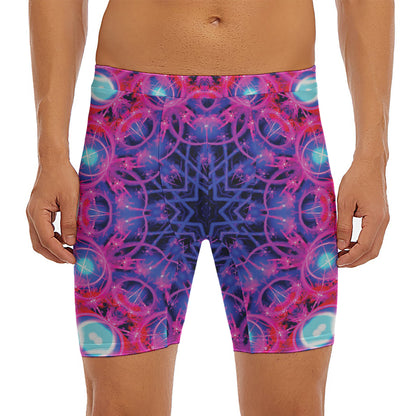 Purple And Blue Light Mandala Print Men's Long Boxer Briefs