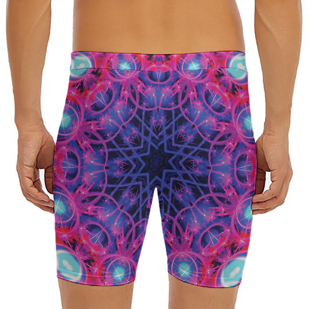 Purple And Blue Light Mandala Print Men's Long Boxer Briefs
