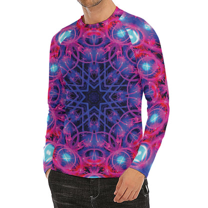Purple And Blue Light Mandala Print Men's Long Sleeve Rash Guard