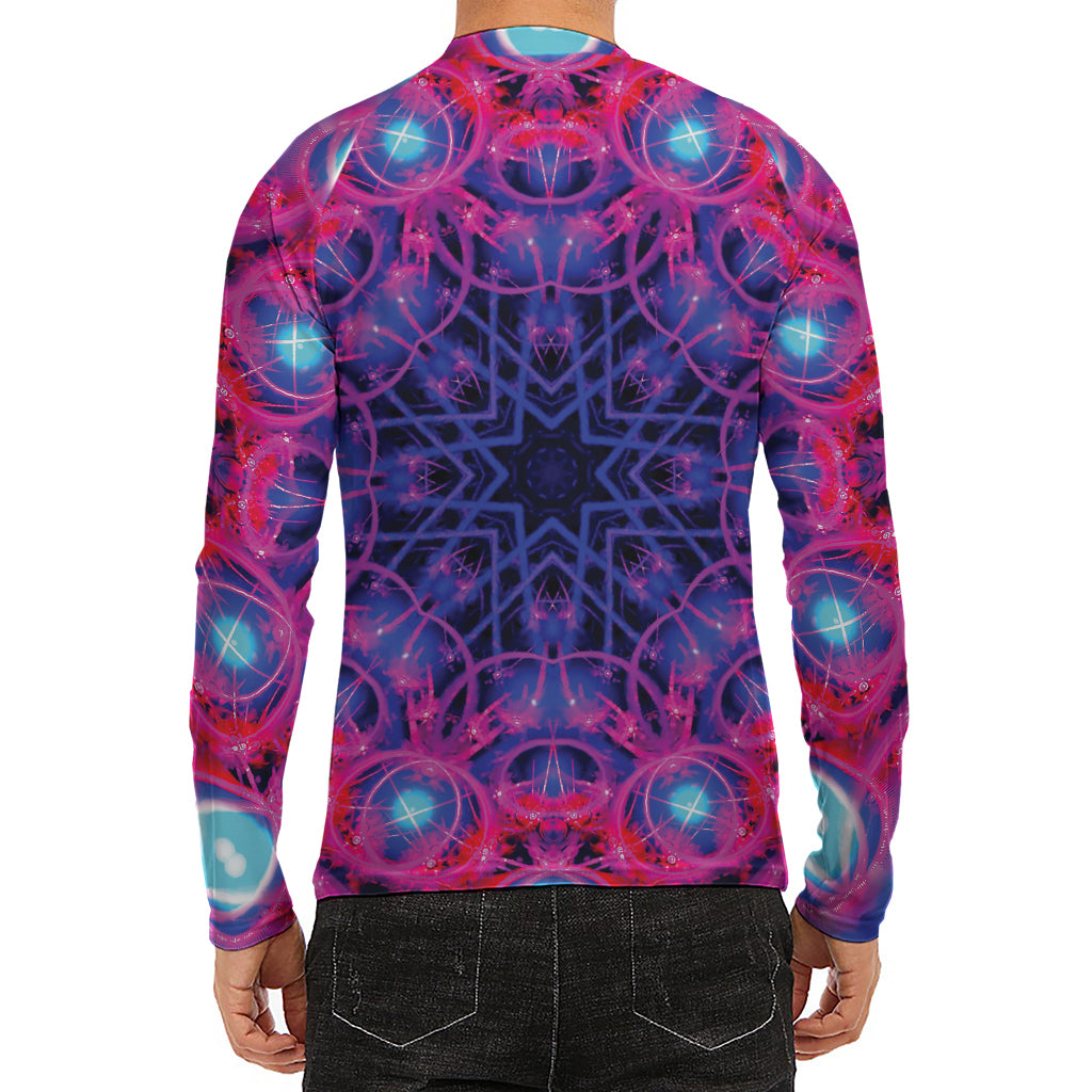 Purple And Blue Light Mandala Print Men's Long Sleeve Rash Guard