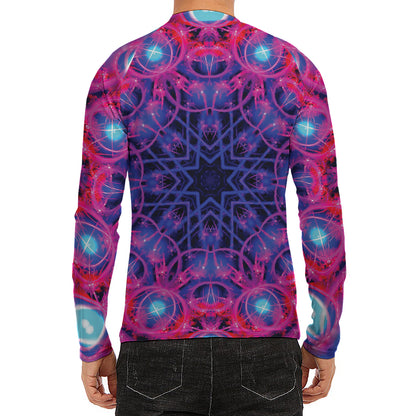 Purple And Blue Light Mandala Print Men's Long Sleeve Rash Guard