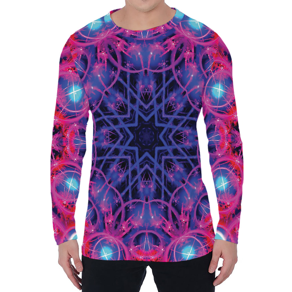 Purple And Blue Light Mandala Print Men's Long Sleeve T-Shirt