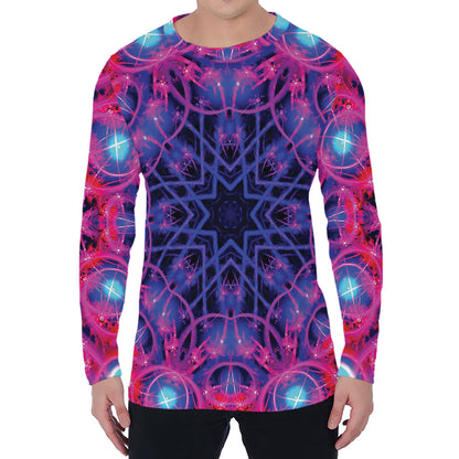 Purple And Blue Light Mandala Print Men's Long Sleeve T-Shirt