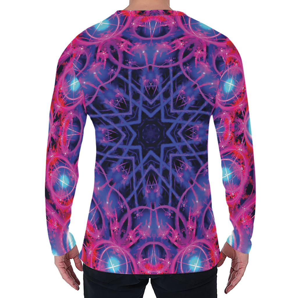 Purple And Blue Light Mandala Print Men's Long Sleeve T-Shirt