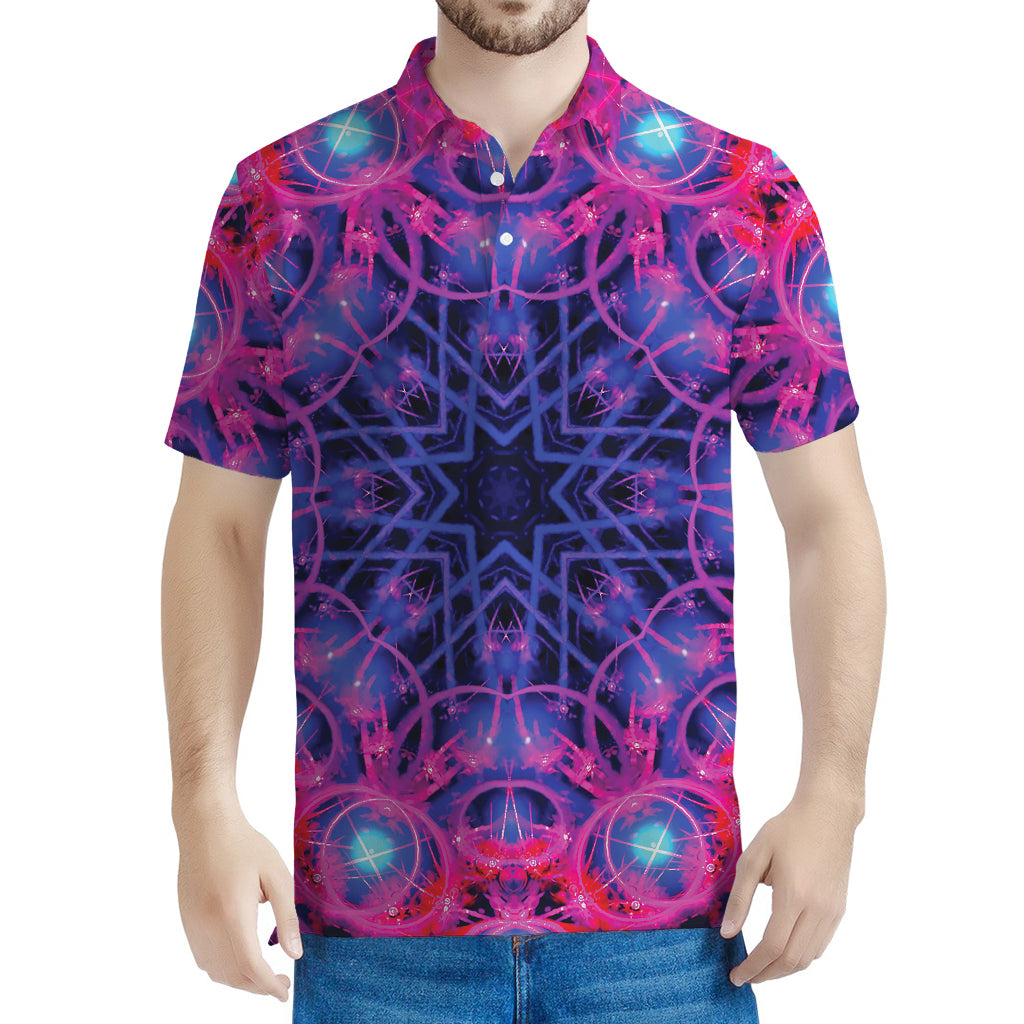 Purple And Blue Light Mandala Print Men's Polo Shirt