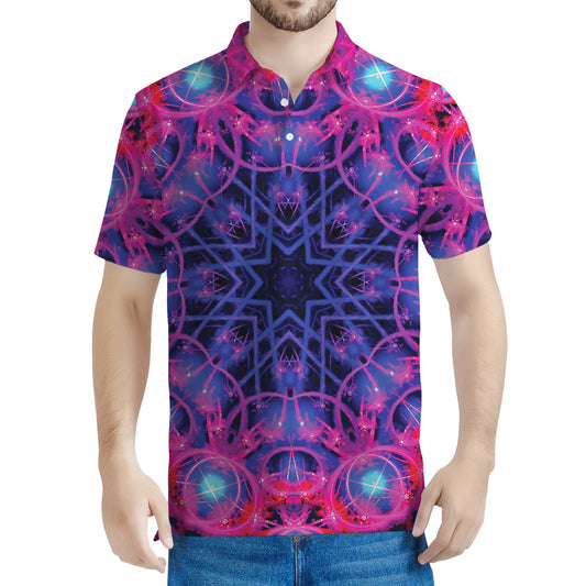 Purple And Blue Light Mandala Print Men's Polo Shirt