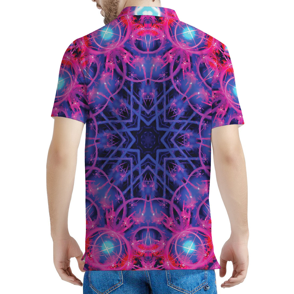 Purple And Blue Light Mandala Print Men's Polo Shirt