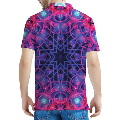 Purple And Blue Light Mandala Print Men's Polo Shirt