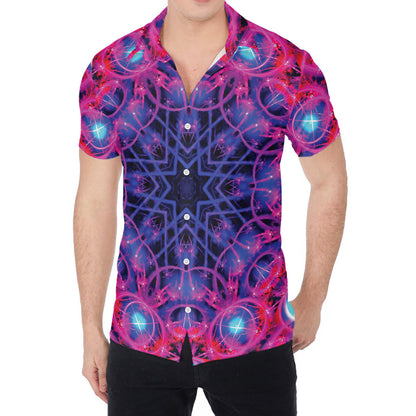 Purple And Blue Light Mandala Print Men's Shirt