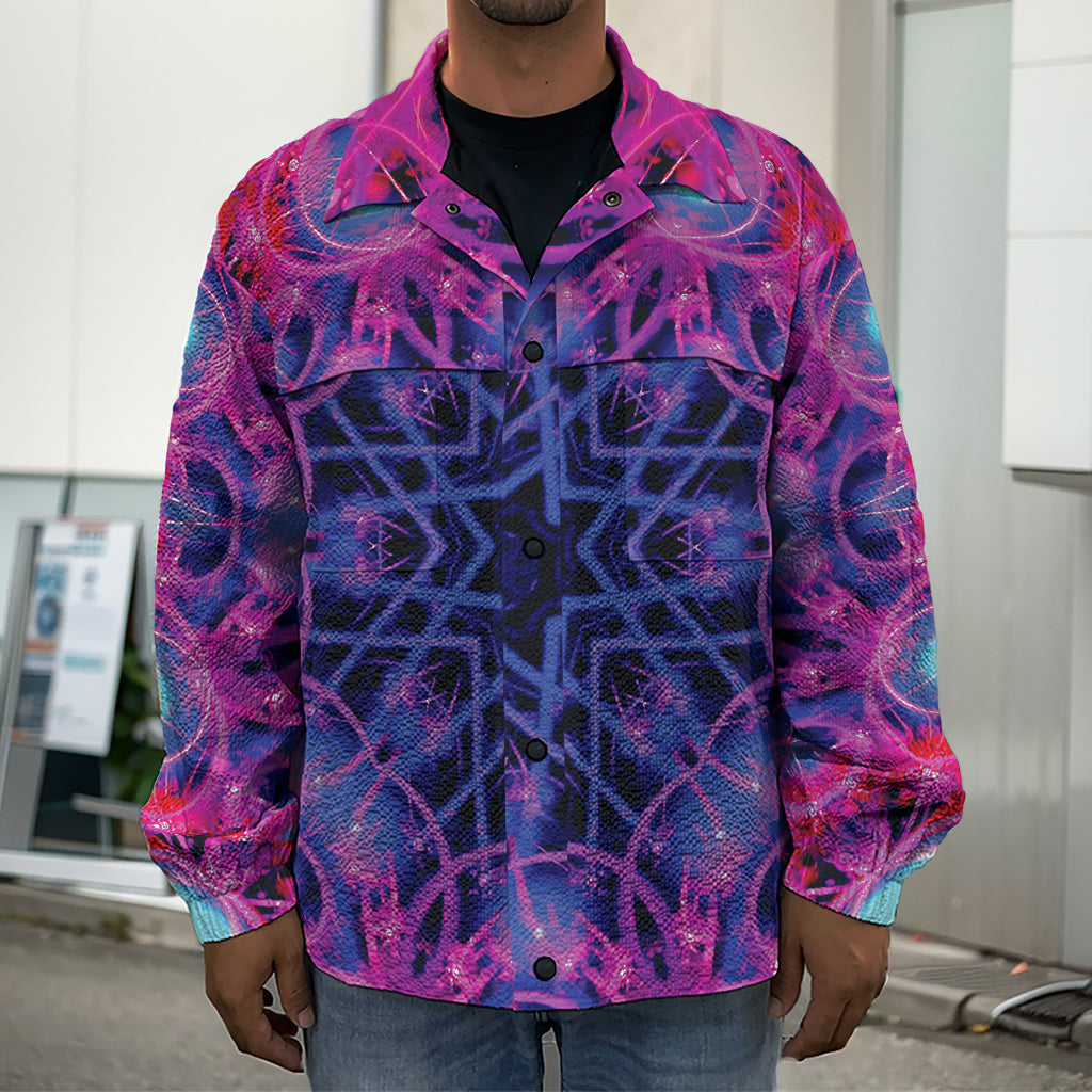 Purple And Blue Light Mandala Print Men's Shirt Jacket
