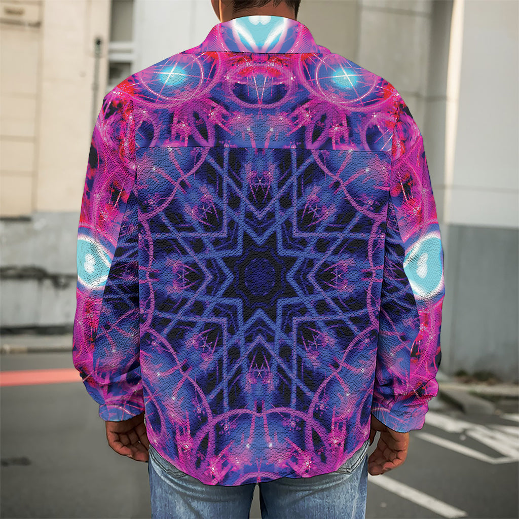 Purple And Blue Light Mandala Print Men's Shirt Jacket