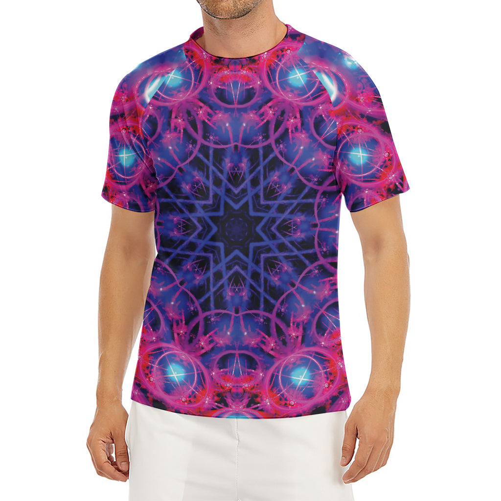 Purple And Blue Light Mandala Print Men's Short Sleeve Rash Guard