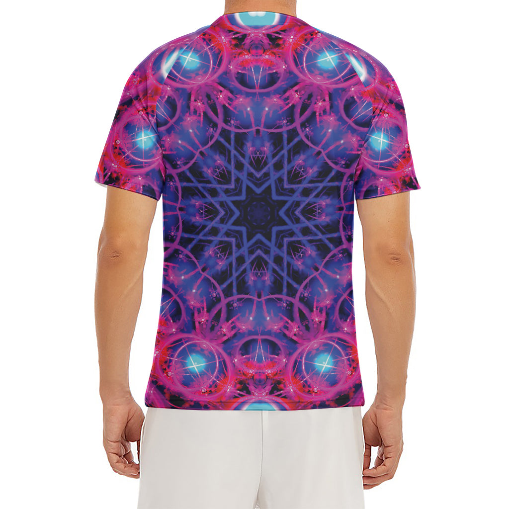 Purple And Blue Light Mandala Print Men's Short Sleeve Rash Guard