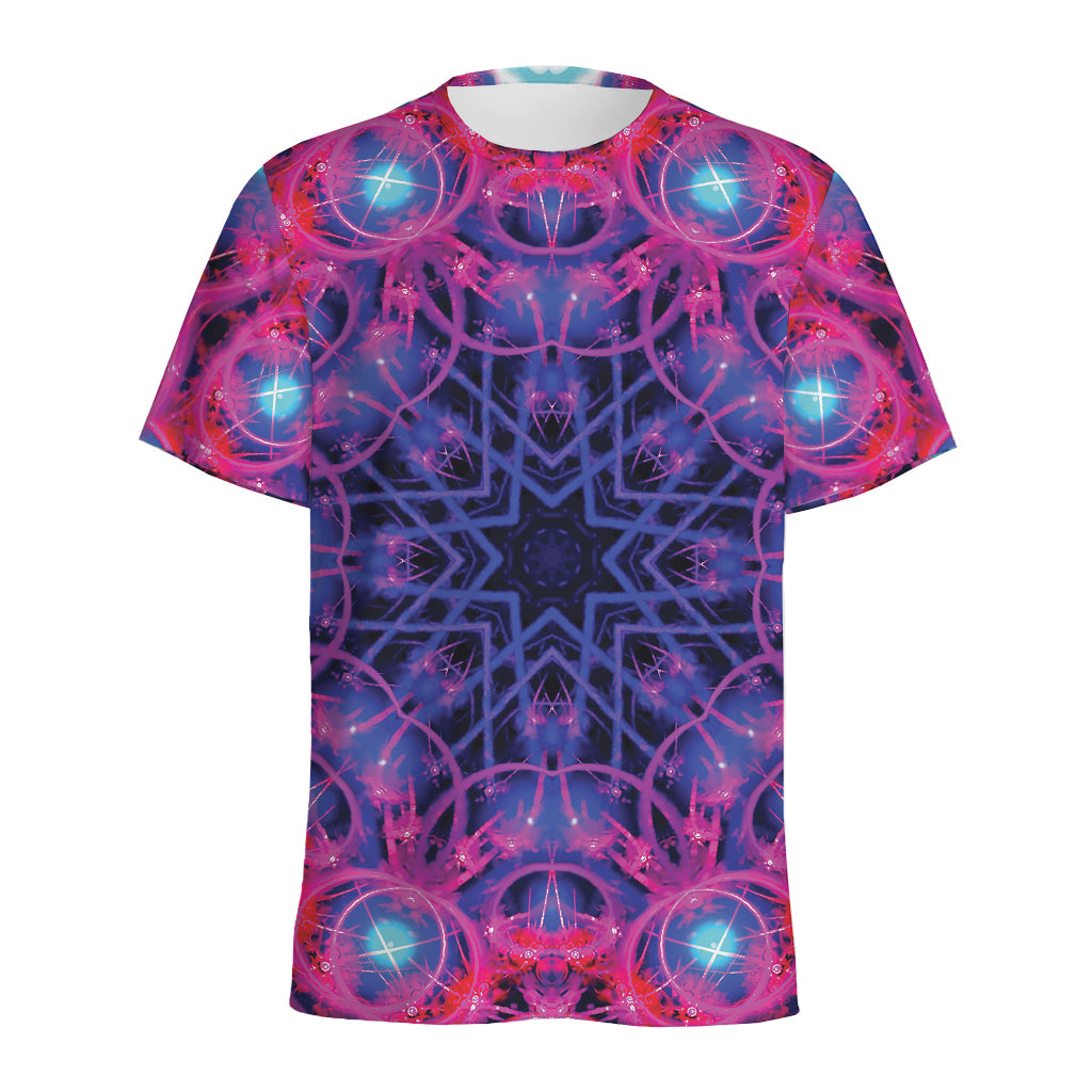 Purple And Blue Light Mandala Print Men's Sports T-Shirt