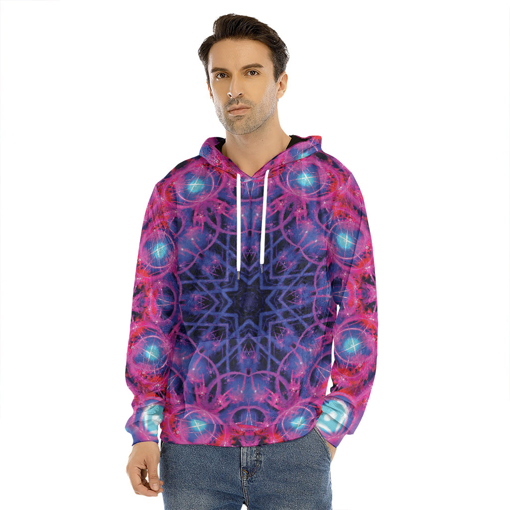 Purple And Blue Light Mandala Print Men's Velvet Pullover Hoodie