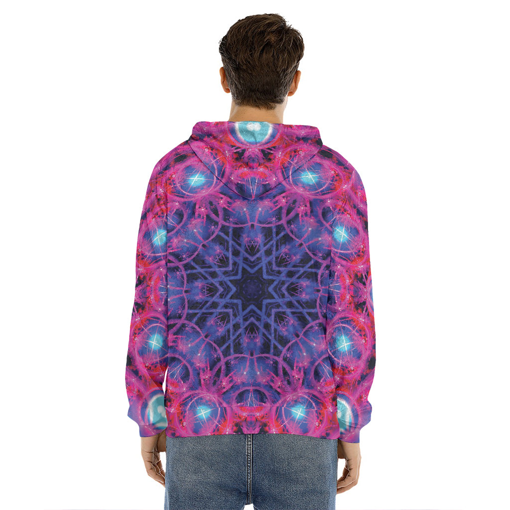 Purple And Blue Light Mandala Print Men's Velvet Pullover Hoodie