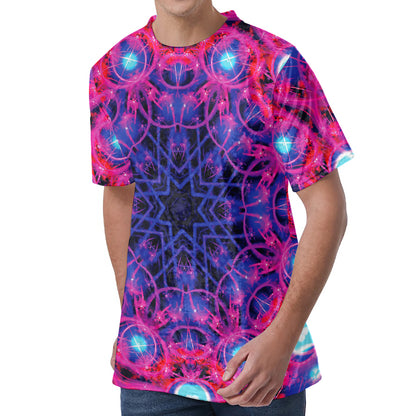 Purple And Blue Light Mandala Print Men's Velvet T-Shirt