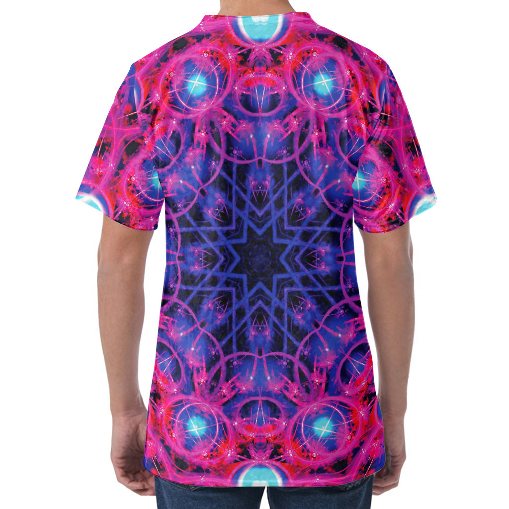 Purple And Blue Light Mandala Print Men's Velvet T-Shirt