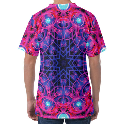 Purple And Blue Light Mandala Print Men's Velvet T-Shirt