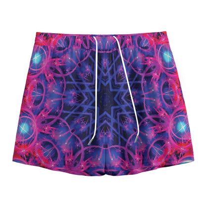Purple And Blue Light Mandala Print Mesh Shorts