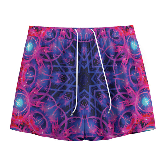 Purple And Blue Light Mandala Print Mesh Shorts