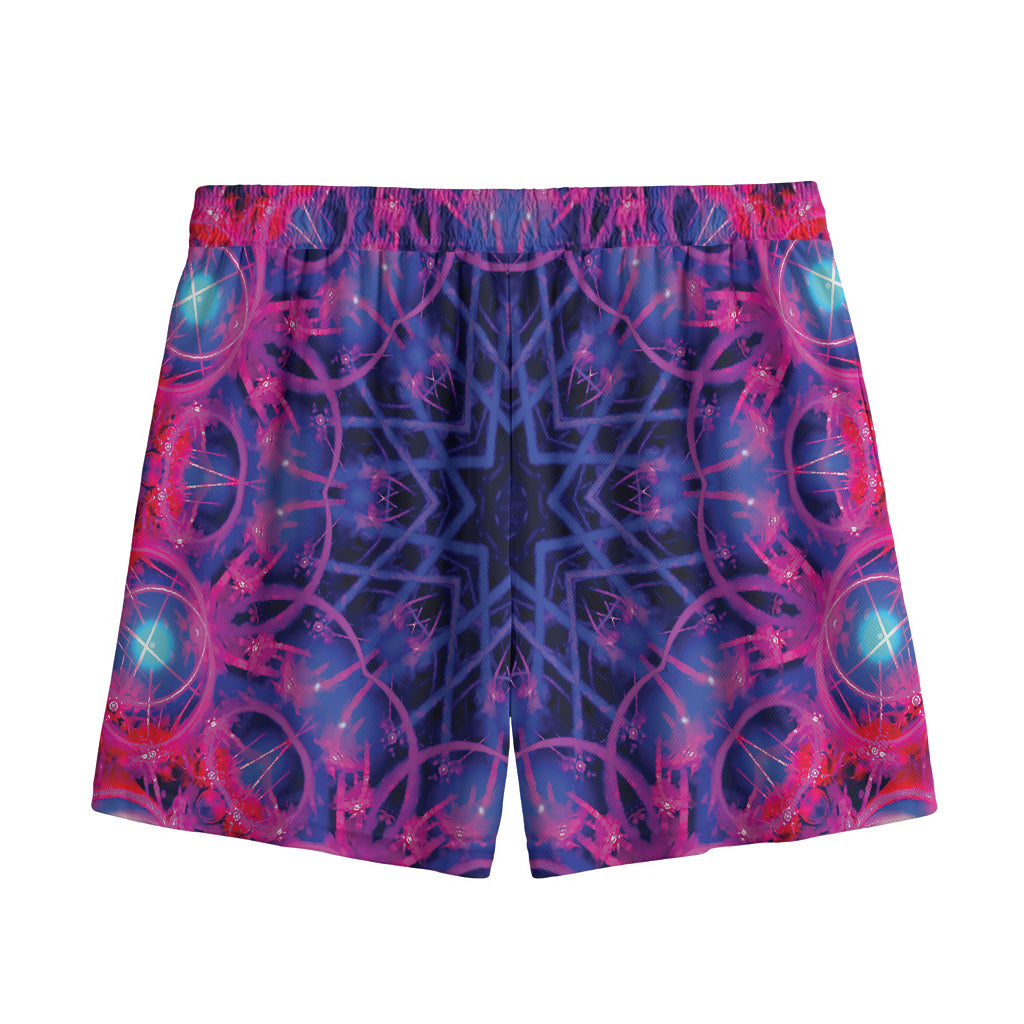 Purple And Blue Light Mandala Print Mesh Shorts