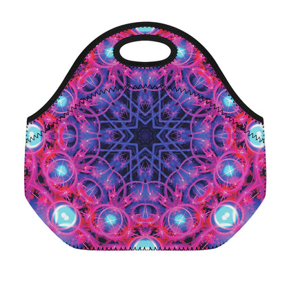 Purple And Blue Light Mandala Print Neoprene Lunch Bag
