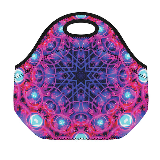 Purple And Blue Light Mandala Print Neoprene Lunch Bag