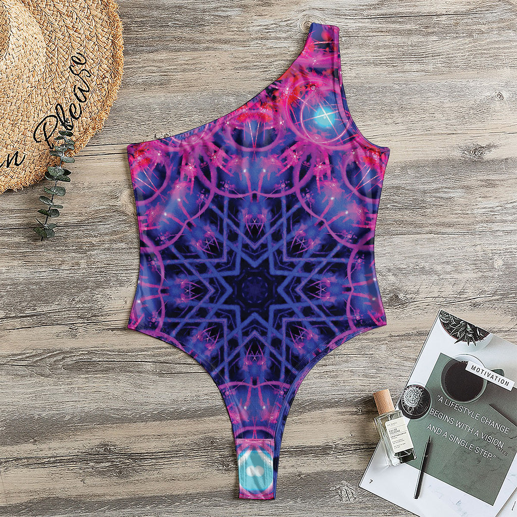 Purple And Blue Light Mandala Print One Shoulder Bodysuit