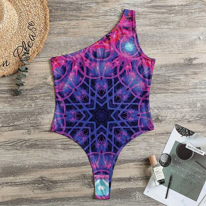 Purple And Blue Light Mandala Print One Shoulder Bodysuit