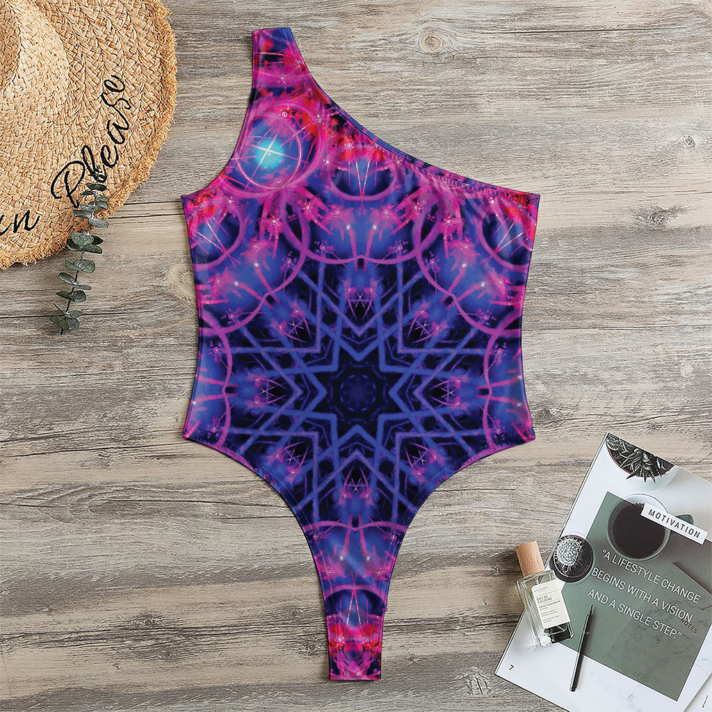 Purple And Blue Light Mandala Print One Shoulder Bodysuit