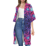 Purple And Blue Light Mandala Print Open Front Beach Cover Up