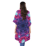 Purple And Blue Light Mandala Print Open Front Beach Cover Up