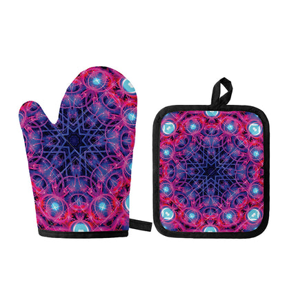 Purple And Blue Light Mandala Print Oven Mitt And Pot Holder Set