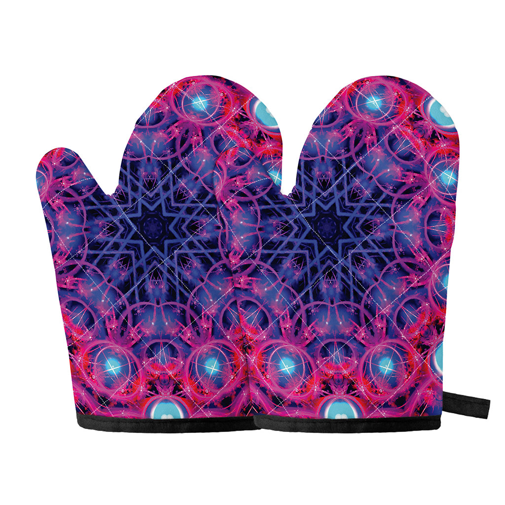 Purple And Blue Light Mandala Print Oven Mitts