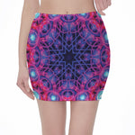 Purple And Blue Light Mandala Print Pencil Mini Skirt