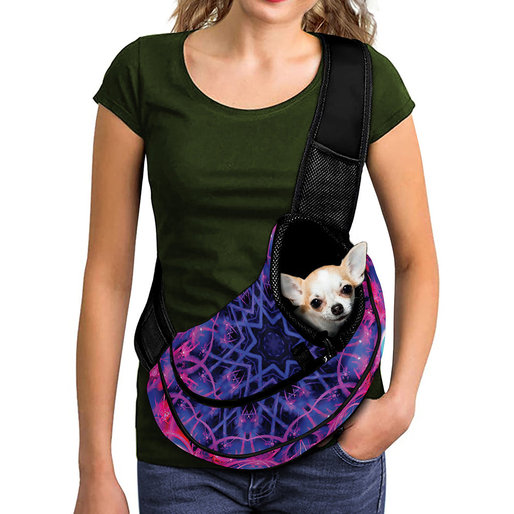 Purple And Blue Light Mandala Print Pet Sling Carrier