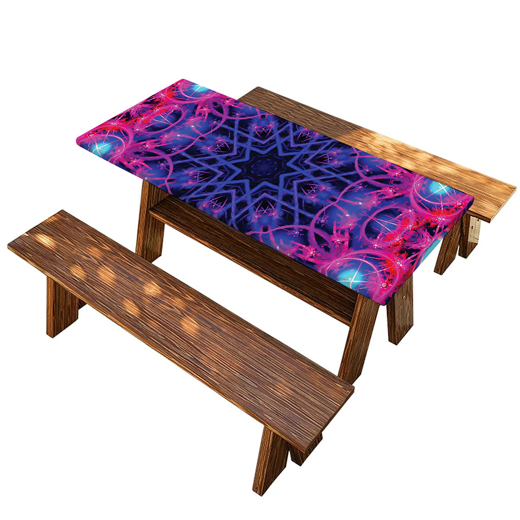 Purple And Blue Light Mandala Print Picnic Table Cover