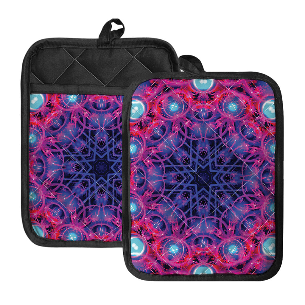 Purple And Blue Light Mandala Print Pot Holders With Pocket