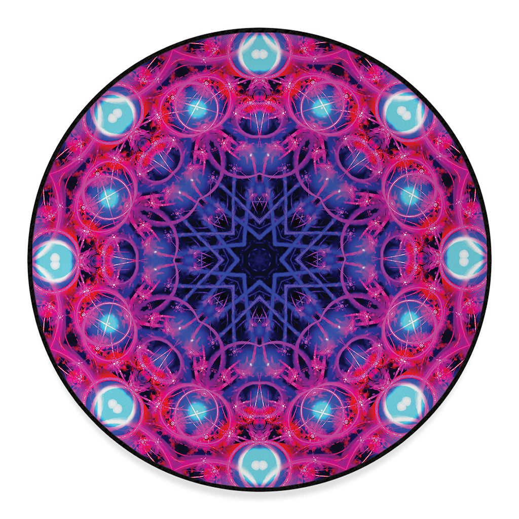 Purple And Blue Light Mandala Print Round Floor Mat