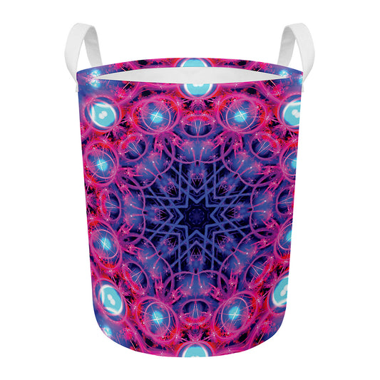 Purple And Blue Light Mandala Print Round Laundry Basket