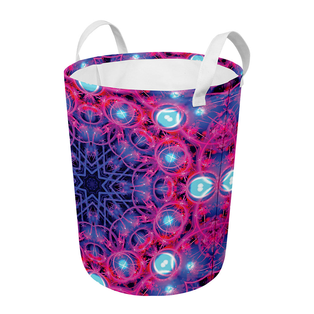 Purple And Blue Light Mandala Print Round Laundry Basket