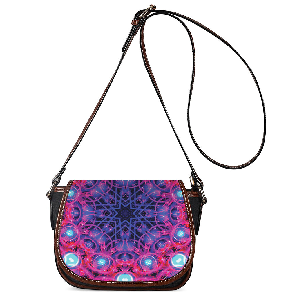 Purple And Blue Light Mandala Print Saddle Bag