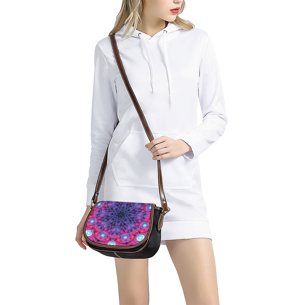 Purple And Blue Light Mandala Print Saddle Bag