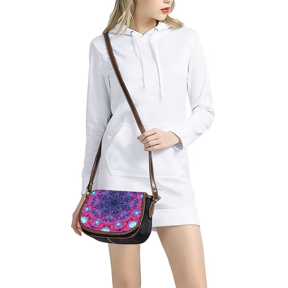 Purple And Blue Light Mandala Print Saddle Bag