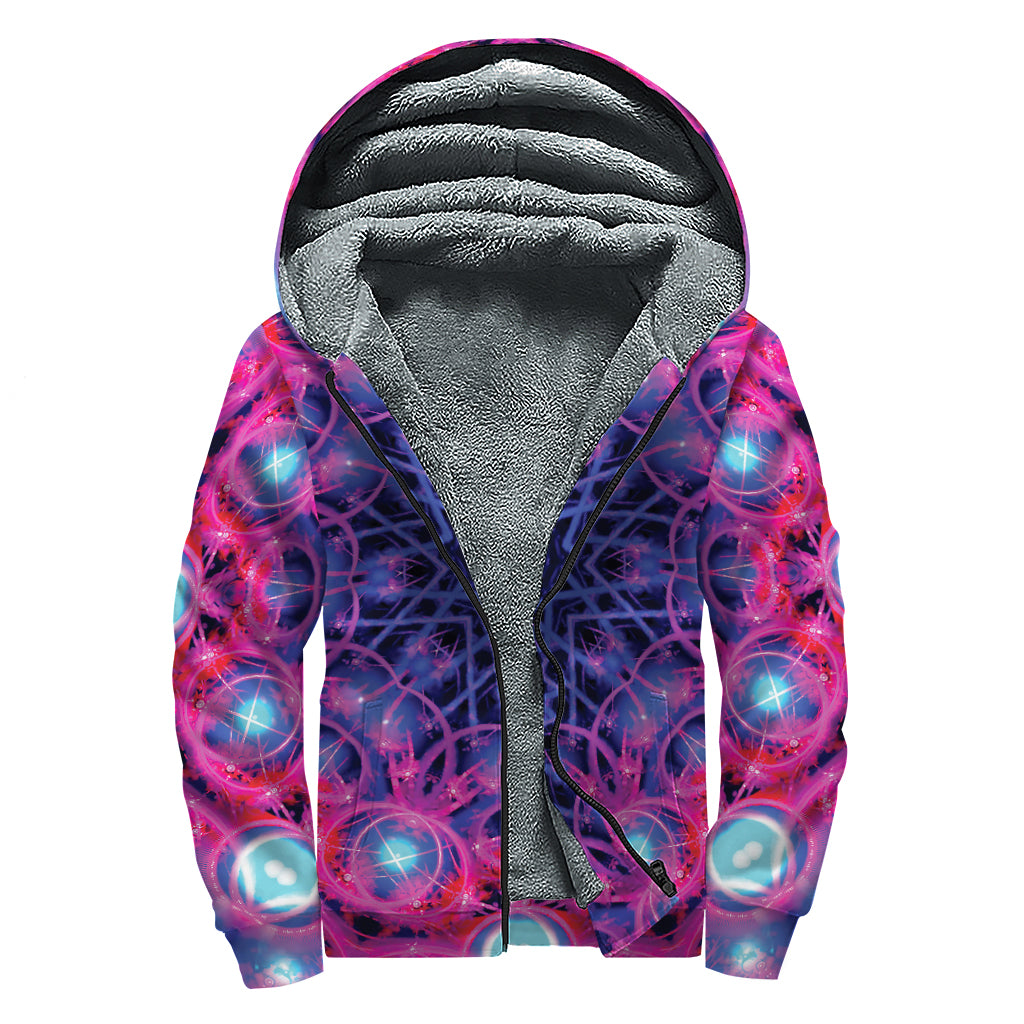 Purple And Blue Light Mandala Print Sherpa Lined Zip Up Hoodie