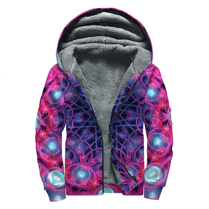 Purple And Blue Light Mandala Print Sherpa Lined Zip Up Hoodie