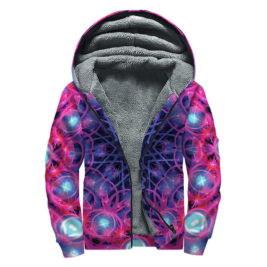 Purple And Blue Light Mandala Print Sherpa Lined Zip Up Hoodie