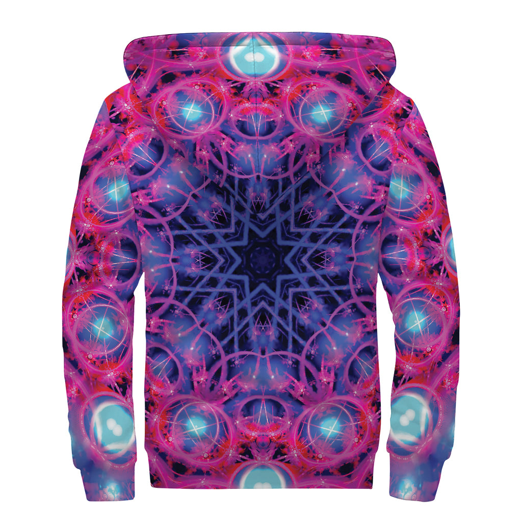 Purple And Blue Light Mandala Print Sherpa Lined Zip Up Hoodie